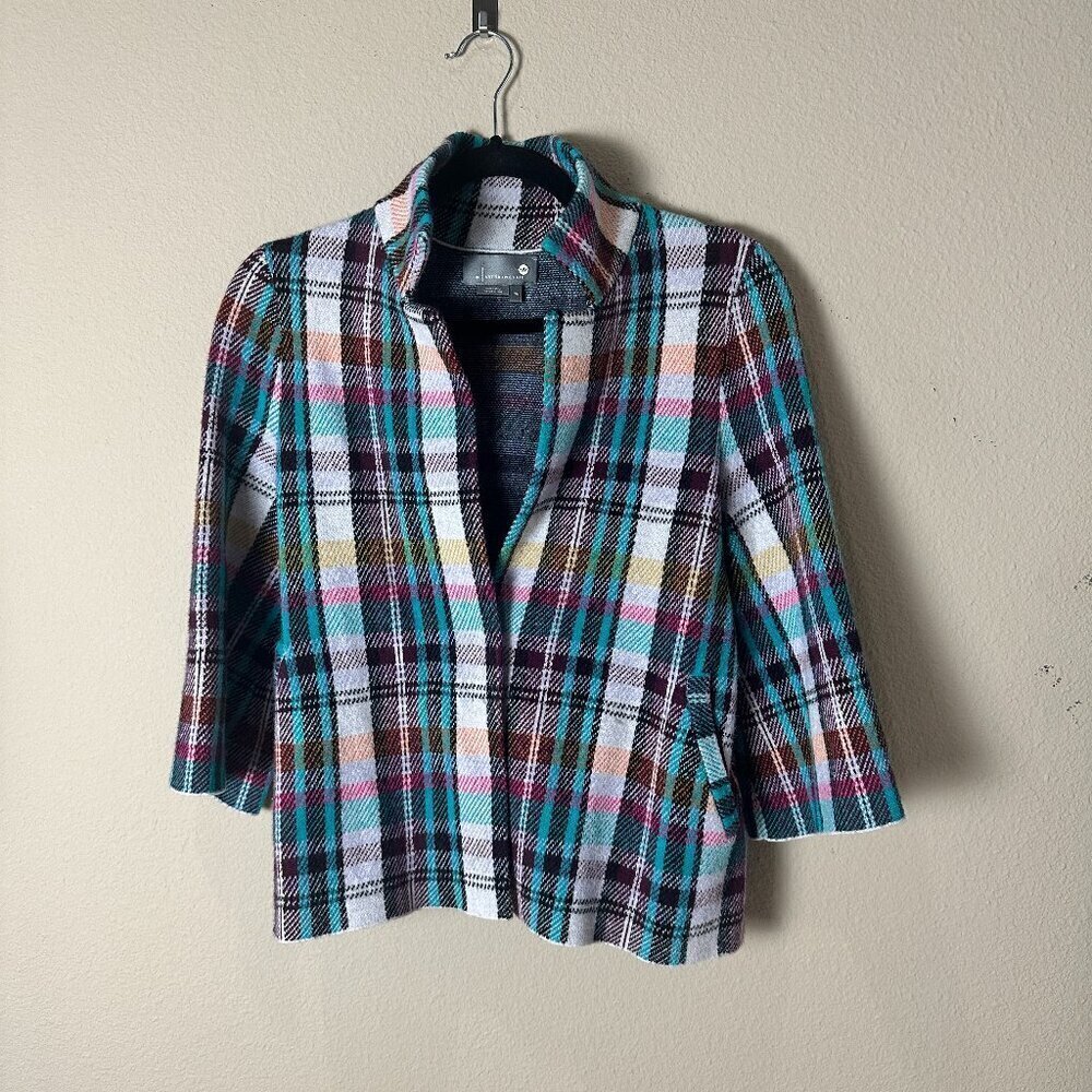 ANTHROPOLOGIE Plaid Knit Cropped Blazer Size XS